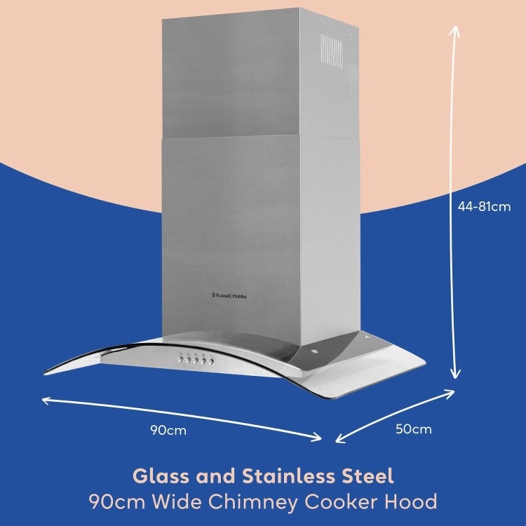 Russell Hobbs 90cm Flat Glass Chimney Cooker Hood - Stainless Steel - Image 4