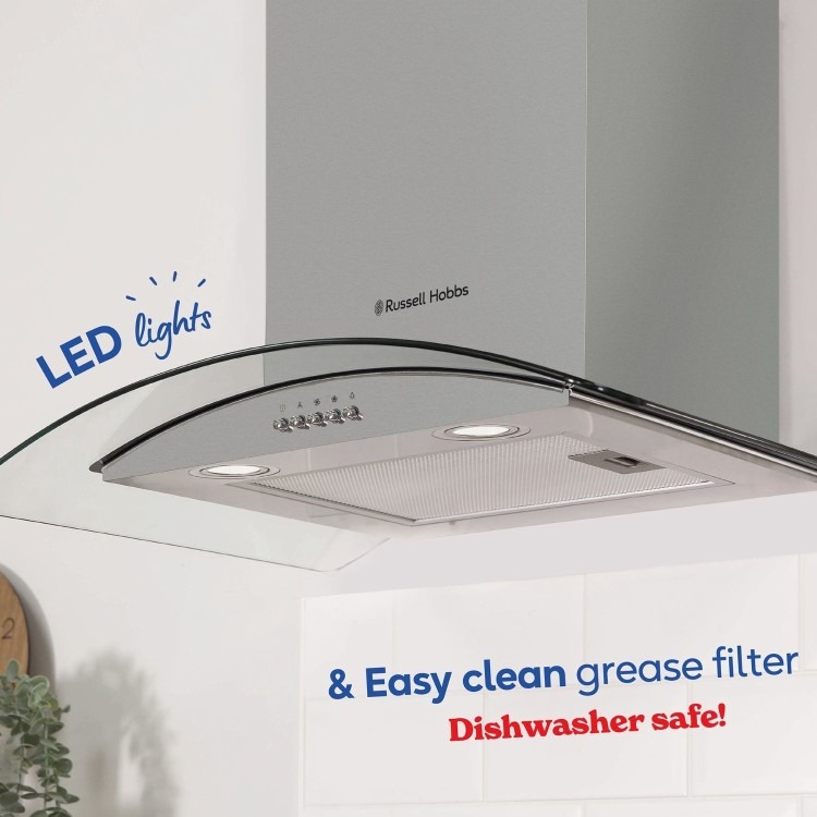 Russell Hobbs 90cm Flat Glass Chimney Cooker Hood - Stainless Steel - Image 5