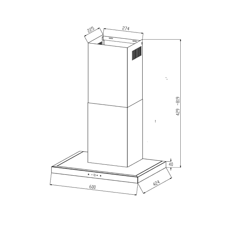 electriQ 60cm Slimline Chimney Cooker Hood - Stainless Steel - Image 6