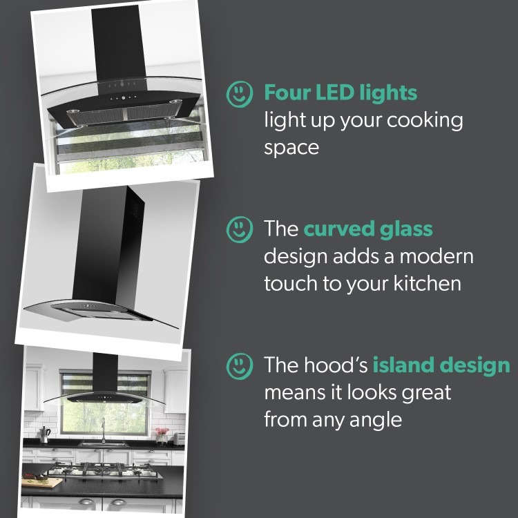 electriQ 90cm Curved Glass Island Cooker Hood - Black - Image 6