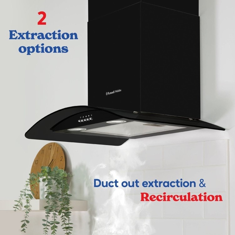 Russell Hobbs 90cm Curved Glass Chimney Cooker Hood - Black - Image 6