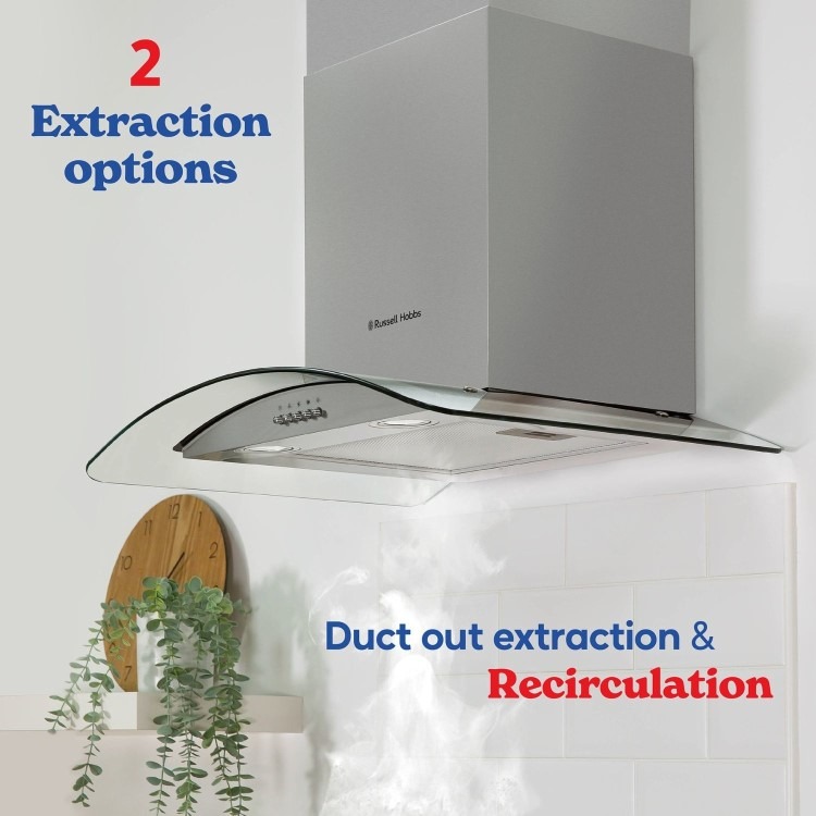 Russell Hobbs 90cm Flat Glass Chimney Cooker Hood - Stainless Steel - Image 6