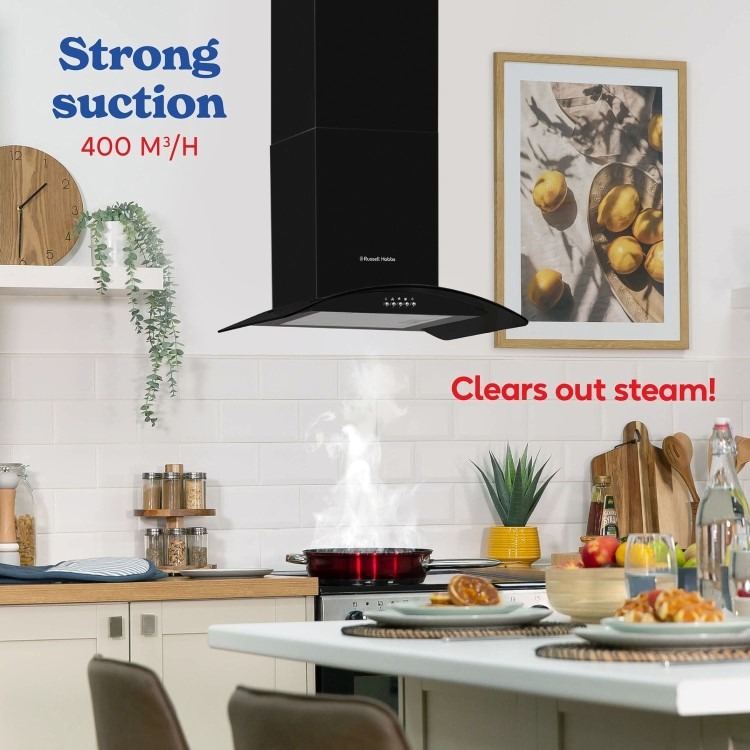 Russell Hobbs 90cm Curved Glass Chimney Cooker Hood - Black - Image 8