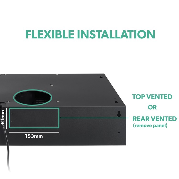 electriQ 60cm Top & Rear Venting Visor Cooker Hood - Black - Image 9
