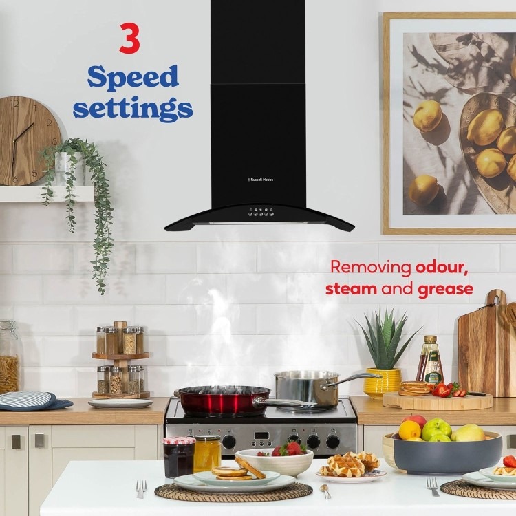 Russell Hobbs 90cm Curved Glass Chimney Cooker Hood - Black - Image 9