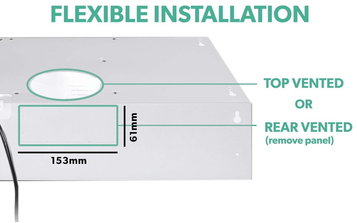 electriQ 60cm Top & Rear Venting Visor Cooker Hood - White - Image 13